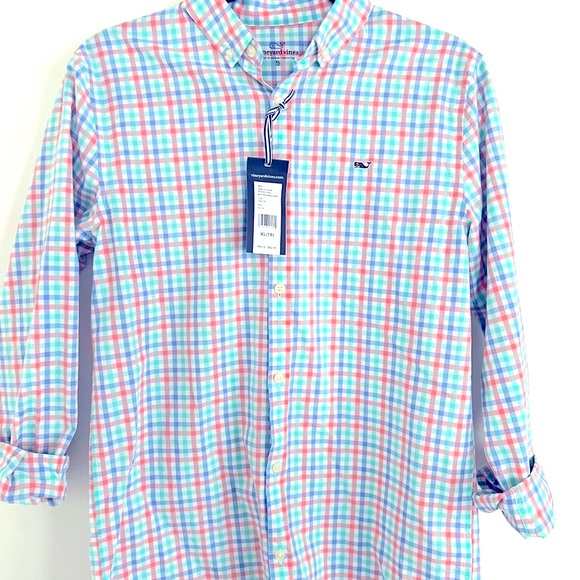 New with Tags Vineyard Vines Kids’ Gingham Long Sleeve Button Up Shirt. Size XL - Picture 7 of 7